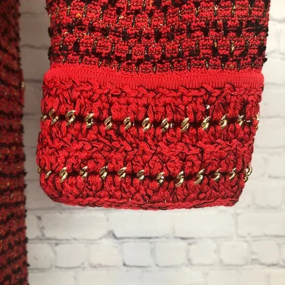 NWT Misook Red Boucle Chain Detail Cardigan Sweater Size L - Picture 5 of 7